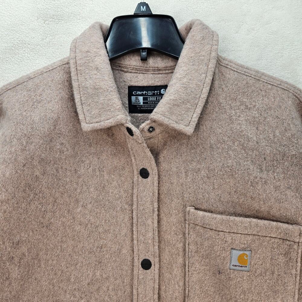 CARHARTT WOMEN'S XL LOOSE FIT FLEECE SHIRT JACKET MUTED PINK NWOT - Picture 2 of 5